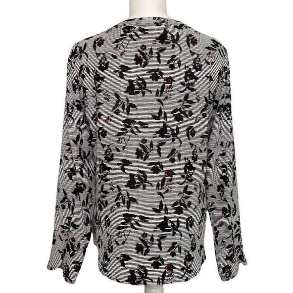 Candie's Blouse Top Women's XL Black White Red Button-Front Split-Neck Floral‎ - Picture 6 of 12